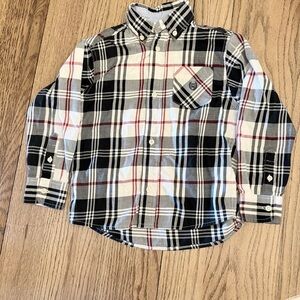 Chaps Kids Plaid long sleeve Button Down Boys Shirt Sz 4/5- Black, White, Red AC